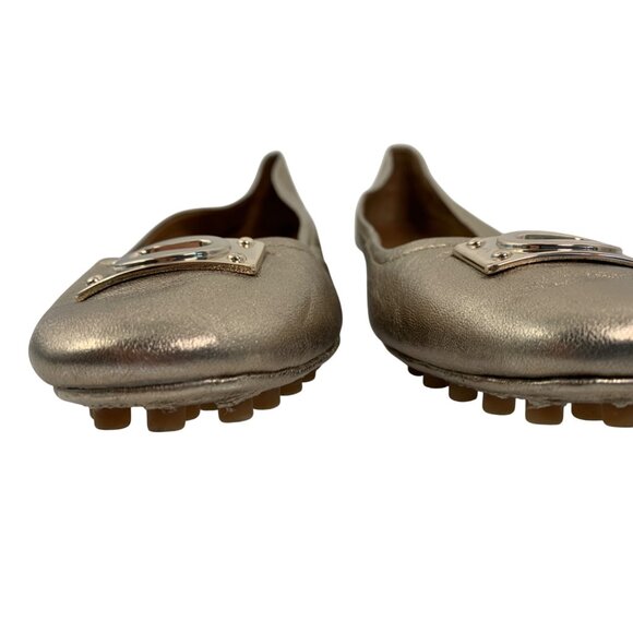 Metallic Gold Leather 9.5 Coach Driving Loafers Rubber Sole 9.5 Ballet Flats - Picture 7 of 12